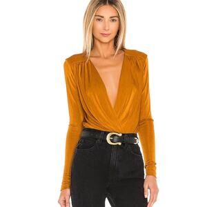 FREE PEOPLE Turnt Surplice Bodysuit Honey Ginger Small S